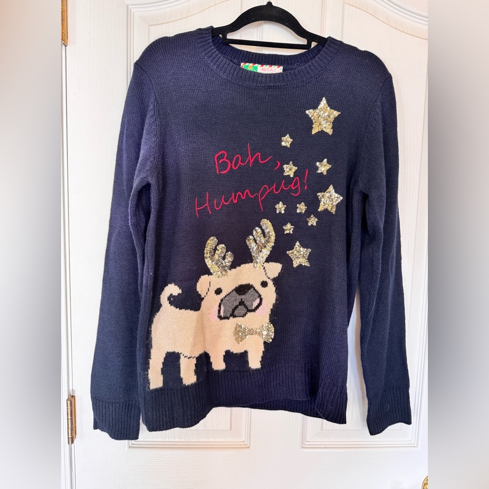 Bah Humpug Pug Christmas Dog Sweater Xmas Size Large